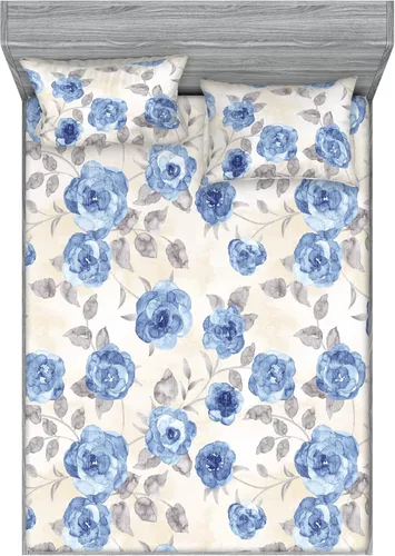 Vista 15 de Ambesonne Floral Fitted Sheet & Pillow Sham Set, Surreal Art Abstract Style Daisy Ornament with Dreamy Vibe Symmetric Print, Decorative Printed 3