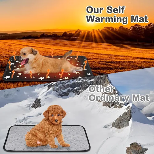 Vista 6 de Cama autocalentable para gatos, tapete autocalentable para perros, patrón de estrella, tapete térmico cálido para mascotas que refleja el calor