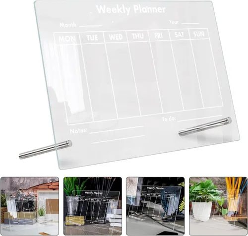 Vista 5 de Transparent Acrylic Memo Board for Home Office Writable Dry Erase Message Board with Push Pins for Notes Ideas and Weekly Schedule