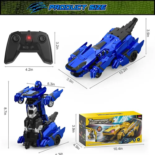 Vista 7 de Kroyedfuw Coches RC Transformables de Dinosaurio, Coche de Control Remoto 2.4Ghz que se Transforma en Robot con Luz Intermitente, Rotación 360°