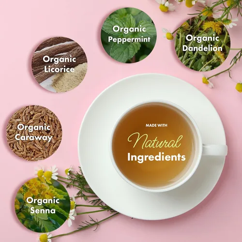 Vista 4 de Flat Tummy Té de limpieza de fin de semana, programa de 30 días, limpieza de colon totalmente natural con raíz de sena y diente de león, proporciona