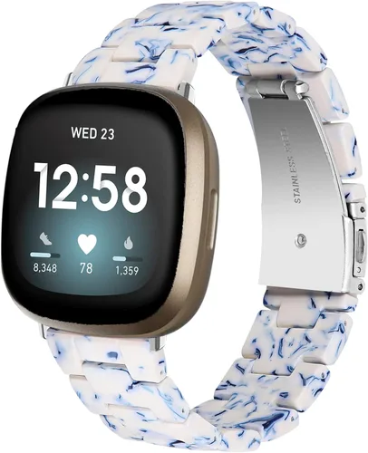 Vista 9 de Miimall Compatible con Fitbit Versa 3/Sense, bandas de resina para mujeres y hombres, correa de repuesto de acero inoxidable súper ligera