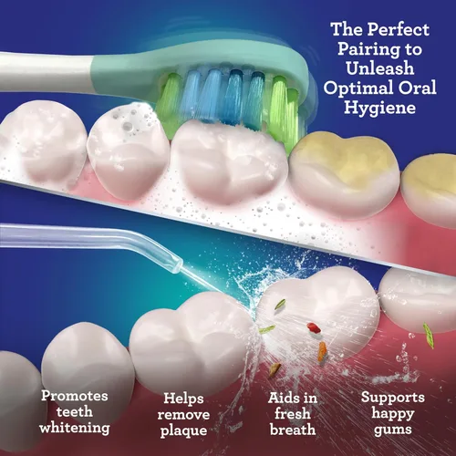 Vista 5 de GuruNanda Lion & Lamb Kit 2.0, cepillo de dientes eléctrico con hilo dental de agua, 4 puntas de chorro, 4 cabezales de cepillo y diseño impermeable