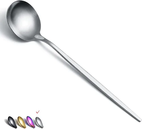 6 cucharadas de acero inoxidable Matt Silver, cucharas de sopa y postre de 8.1 pulgadas, aptas para lavavajillas