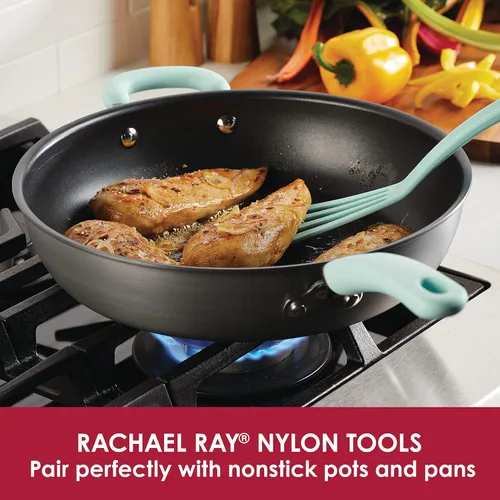 Vista 3 de Rachael Ray KitchenTools and Gadgets - Utensilios de cocina de nailon, espátula, espátula, torneros de pescado, 2 piezas, color rojo