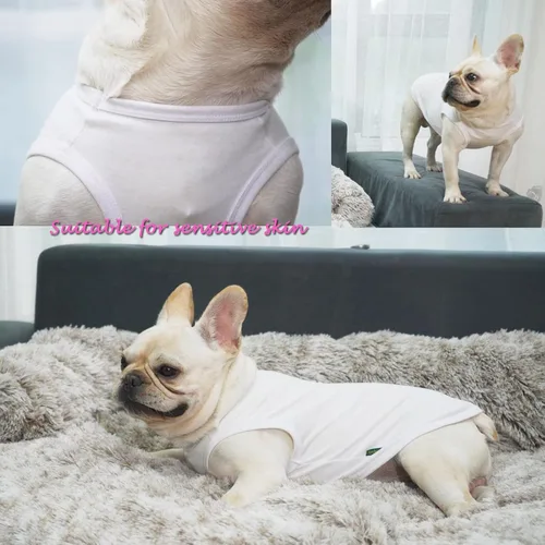 Vista 5 de Camisas Rosa Blancas para Perro, Camiseta de Algodón Suave en Blanco para Perro Chico y Perro Grande, Ropa Simple para Bulldog Grande, L Rosa Blanca