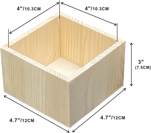 Vista 2 de Paquete de 12 cajas cuadradas de madera de 4.7 pulgadas, pequeñas cajas de madera sin terminar para manualidades