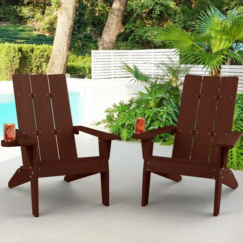 Vista 20 de MXIMU Silla Adirondack moderna resistente a la intemperie con portavasos, sillas de gran tamaño para hogueras Adorondic de plástico al aire libre
