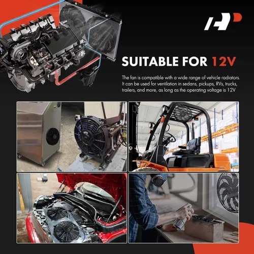 Vista 3 de A-Premium Ventilador de radiador eléctrico de 10 pulgadas 900 m³/h, 12V 80W con termostato, kit de cableado, interruptor y relé