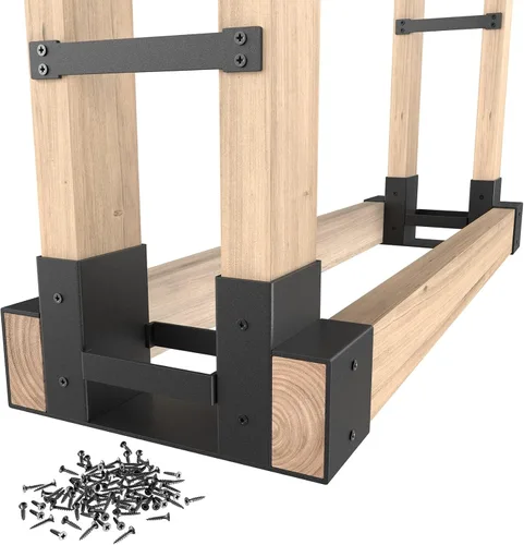 Mr IRONSTONE Estante de leña para exteriores e interiores, kit de soportes de leña ajustable a cualquier longitud, estantes de almacenamiento de