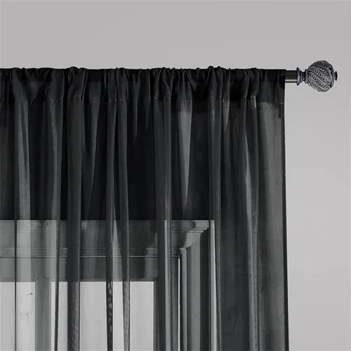 Vista 2 de Cortinas traslúcidas negras de 96 pulgadas de largo, juego de 2 paneles de cortinas traslúcidas con bolsillo para barra de cortina básicas