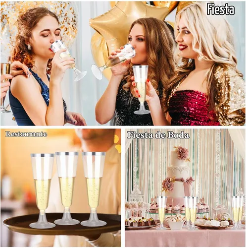 Vista 8 de CHENGU Paquete de 200 copas de champán de plástico de 5 onzas, copas de vino desechables para tostar, copas de champán para bodas, fiestas, copas
