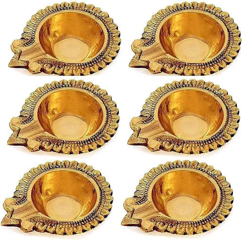 Vista 10 de SATVIK Lakshmi Deepak - Lámpara de aceite hecha a mano para decoración de Diwali, hecha a mano, hecha de latón virgen, metal, Vilakku para Puja