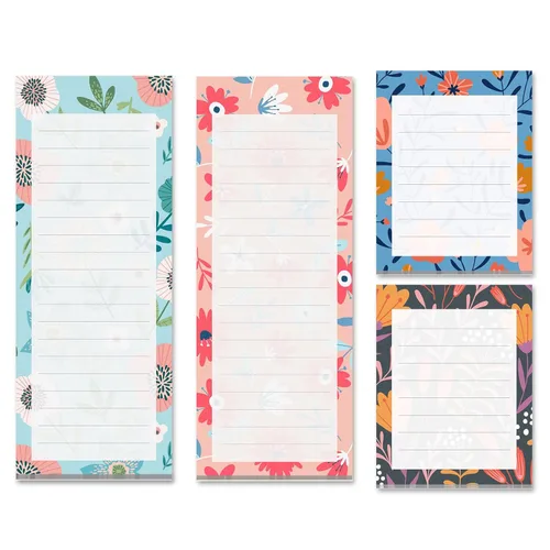 Prims & Flourish Magnetic Notepads for Refrigerator, 4-Pack Grocery List Magnet Pad for Fridge, To-Do List, Reminders, Scratch Pads, Cute Floral