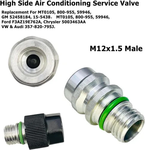 Vista 3 de Válvula de servicio de aire acondicionado M12x1.5 macho Válvula de puerto de carga A/C de lado alto incluye tapas de repuesto para MT0105, 800-955