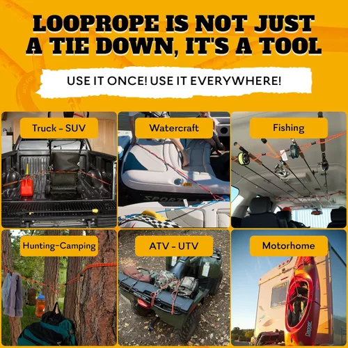 Vista 7 de LoopRope Sistema de amarre de cuerda elástica Correa de carga ajustable Sin nudos Camión, RV, ATV, camping, accesorio al aire libre