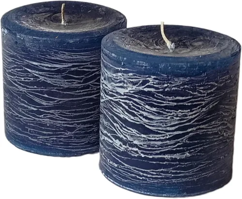 Vista 8 de Vela de pilar rústica nórdica de diseño de vela azul marino hecha a mano sin perfume (azul calmante, 3 x 4)