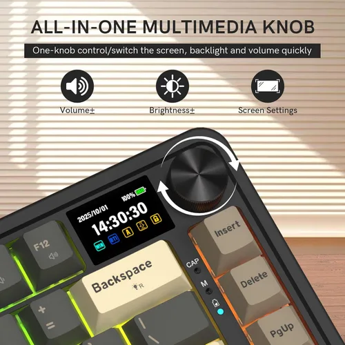 Vista 4 de Redragon Teclado mecánico inalámbrico K751 75% para juegos para PCMac, Bluetooth 5.02.4GHzUSB C teclados cremosos