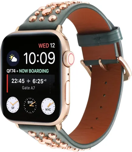Vista 12 de Correas de cuero con tachuelas compatibles con Apple Watch, correa de repuesto para iWatch Series 10 9 8 7 6 5 4 3 2 1 SE Ultra