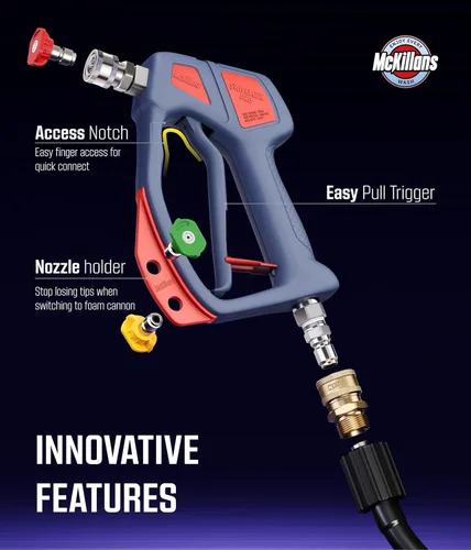 Vista 4 de McKillans® Swivel Gun Pro - Mango de agua giratorio de alta presión con enchufe macho de 3/8" y acoplador de conector rápido de 1/4" - Pistola