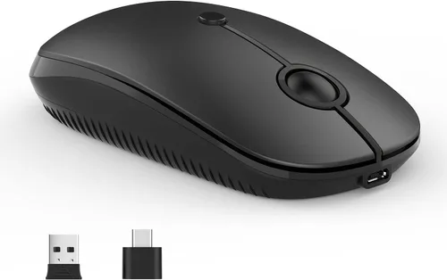 Ratón inalámbrico tipo C, VssoPlor USB C recargable portátil silencioso para laptop con receptor USB y tipo C modo dual para PC, portátil, MacBook,