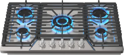 CASAINC Estufa de gas de 30 pulgadas con 5 quemadores de alta potencia, estufa de gas de acero inoxidable 304 incorporada, convertible a NG/LPG,