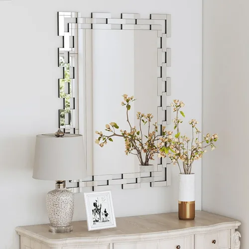 Vista 9 de Chende Espejo de pared para decoración de sala de estar, espejo decorativo grande de 36 x 24 pulgadas con marco de vidrio, elegante espejo de acento