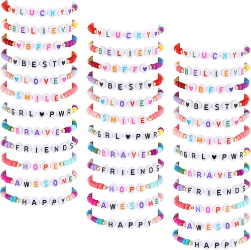 Vista 8 de Cunno 36 piezas de pulseras de amistad para niñas y mujeres, pulseras de cuentas, pulseras de surfista, pulseras elásticas, cuentas entrelazadas