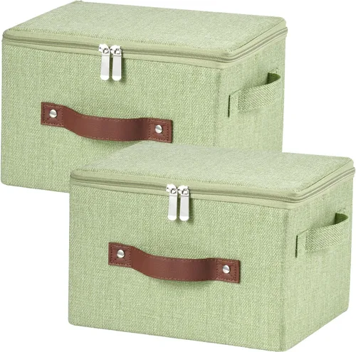 Vista 55 de Contenedores de almacenamiento con tapa con cremallera de tela de algodón y lino, cestas de almacenamiento con tapa, cajas plegables lavables