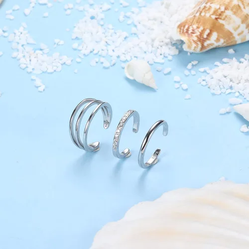 Vista 5 de Udalyn - Juego de 3 anillos de plata de ley 925 para mujer, ajustable, anillo de dedo para pies, hipoalergénico, anillo abierto