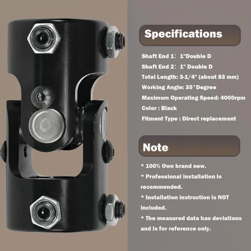 Vista 3 de Acoplador de junta en U de dirección, 1 pulgada DD x 1 pulgada DD junta en U del eje de dirección, junta universal de dirección, acoplamiento