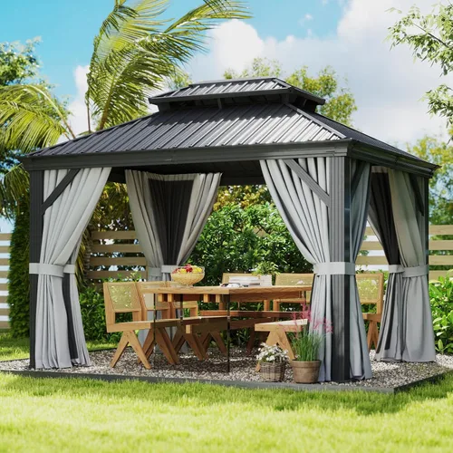 Vista 37 de Cobertizo de almacenamiento de metal negro de 10 x 10 pies, cobertizo de herramientas duradero para exteriores con construcción de acero resistente