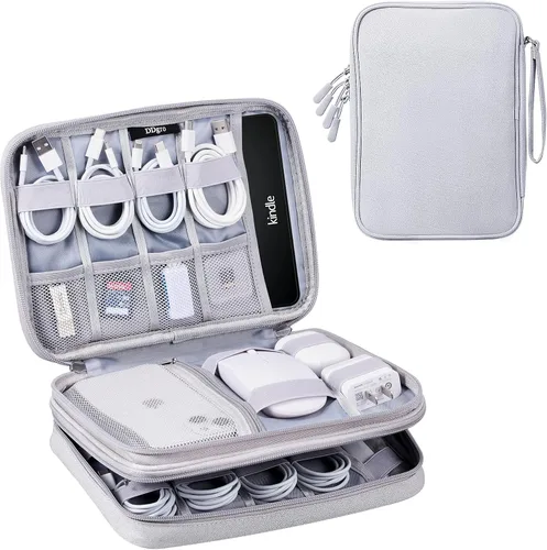 Vista 8 de DDgro Bolsa organizadora de cables electrónica, estuche grande de almacenamiento de cables de viaje para cargador, banco de energía, cables y Rosa