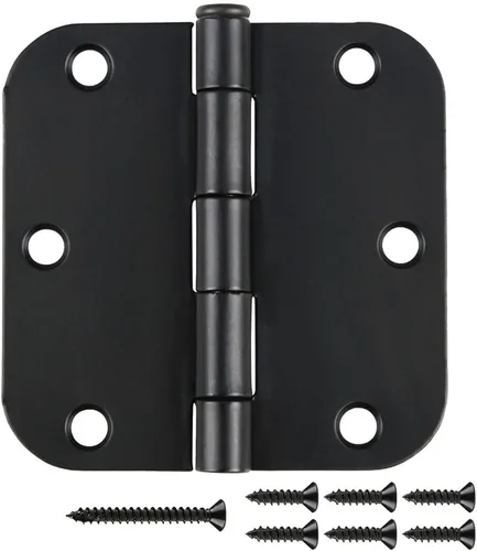 Vista 20 de Paquete de 3 bisagras de puerta negras mate de 3.5" x 3 1/2" bisagra de puerta redonda interior de 3 ½", radio de 5/8" acabado plano de hierro
