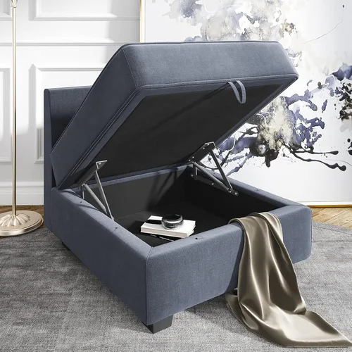 Vista 2 de HONBAY Módulo otomano cuadrado para sofá modular seccional, reposapiés otomano de almacenamiento y cubo de asiento, gris azulado