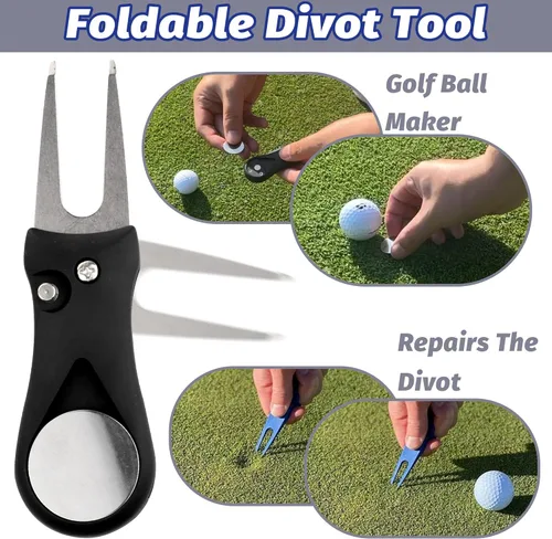 Vista 5 de Kit de accesorios de golf - Toalla de golf de microfibra con patrón de gofre y clip, cepillo limpiador de ranuras para palos con clip, herramienta