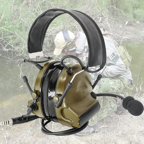 Vista 5 de Auriculares tácticos Hearangel, reducción de ruido con captación de sonido y PTT Ken de 2 pines para actividades de airsoft