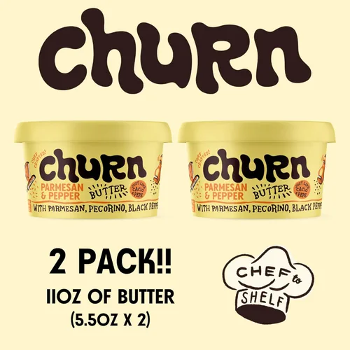 Vista 6 de Churn Mantequilla de Cacio & Pepe, mantequilla saborizada batida con mantequilla orgánica alimentada con hierba (5.5 onzas, paquete de 2) – Sin OMG