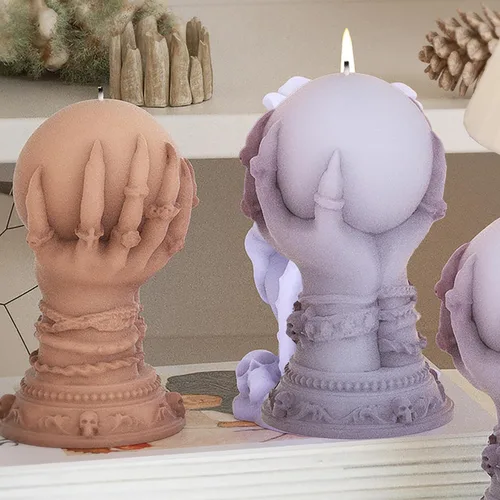 Vista 4 de Moldes de silicona 3D de calavera, rosa, bola de cristal y fantasma para hacer velas de resina y jabón corporal Emr-candle-Hand Ball