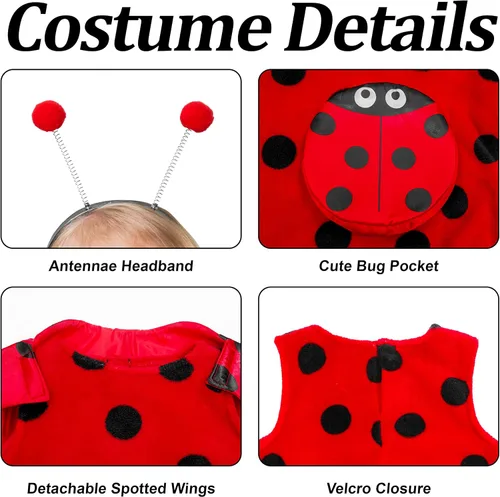 Vista 6 de IKALI Disfraz de mariquita, alas de escarabajo, bailarina, traje de mariquita