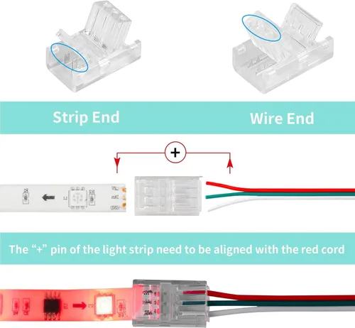 Vista 4 de HOMELYLIFE Paquete de 20 conectores de tira LED de 3 pines sin soldadura con cable de extensión de 16.4 pies, 3 conductores para tiras de luces LED