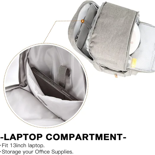 Vista 11 de Mochila para extractor de leche, bolsa enfriadora y resistente a la humedad, doble capa para madre, mochila de trabajo al aire libre con Gris