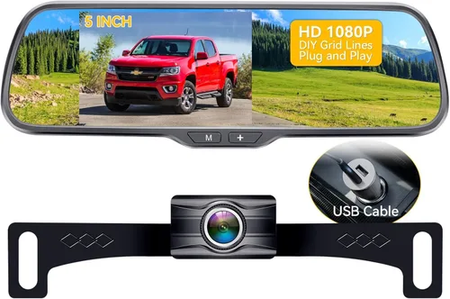 Rohent Cámara de espejo retrovisor – Monitor de 5 pulgadas HD 1080P cámara de respaldo fácil de instalar IP69 impermeable visión nocturna clara