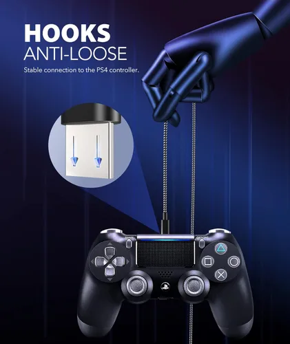 Vista 5 de 6amLifestyle Cable de carga PS4 para controlador, paquete de 2 cables micro USB de 10 pies, velocidad de transferencia de 480 Mbps, cargador