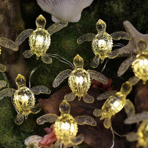Vista 8 de JASHIKA Tema de playa - Lindas luces de tortuga marina verde - Luces decorativas de hadas del océano - 10 pies 30 LED - Alimentación USB