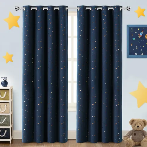 Vista 17 de PrinceDeco Cortinas Opacas para Niños para Dormitorio con Aislamiento Térmico Cortinas de Estrellas Centelleantes Rosas para Niños y Niñas con Parte