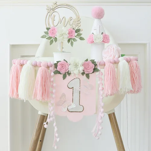 Vista 23 de Decoraciones de fiesta de primer cumpleaños de Mr Onederful para bebé Mr Onederful Bandera para silla alta Corona Topper de pastel Decoraciones