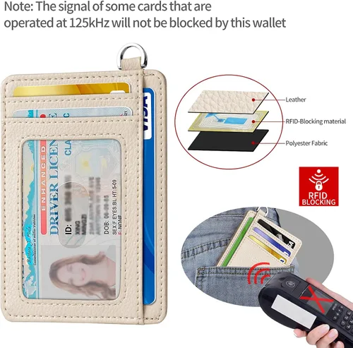 Vista 4 de EcoVision Cartera delgada minimalista con bolsillo frontal, bloqueo RFID, tarjetero con grillete en D desmontable para hombres y mujeres