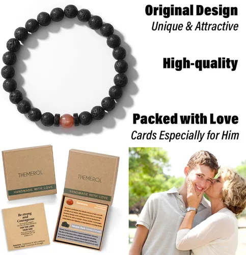 Vista 3 de Christmas Stocking Stuffers for Teen Boys/Men-Strength/Confidence-Masculine Handmade Gemstone Bracelets with Meaningful Card