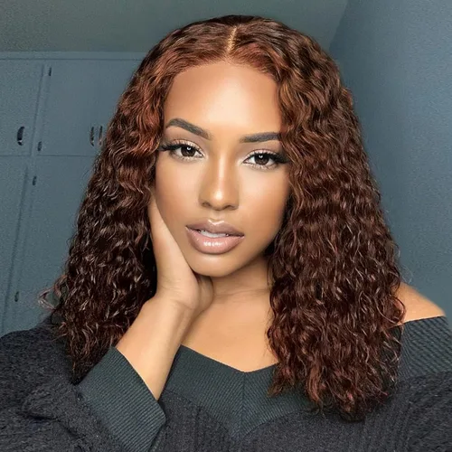 Vista 24 de Pelucas de cabello humano rizado marrón chocolate con encaje frontal, prearrancadas de 13 x 4 pulgadas, pelucas de encaje frontal HD de onda